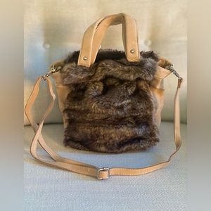 Anthropologie leather bag faux fur Brown Miss Albright Crossbody Purse